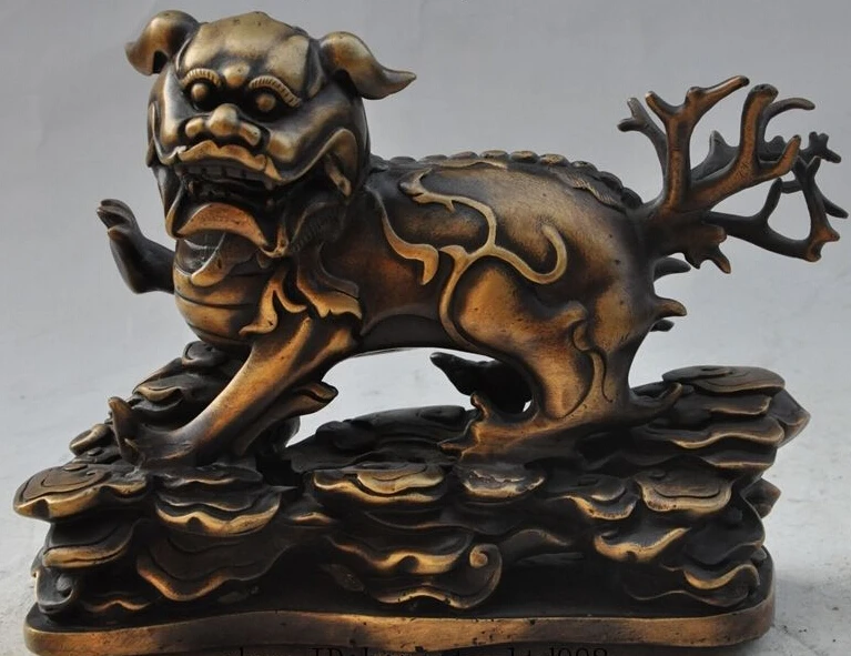 

703++8 chinese folk fengshui bronze Evil spirits animal fu foo dog lion beast statue