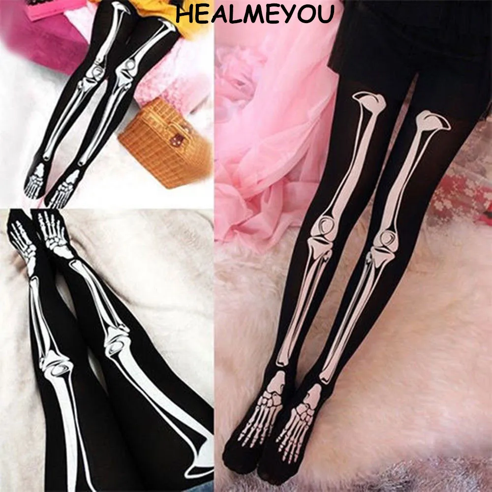Women Skull Skeleton Bone Halloween Party Tights Pantyhose Opaquein