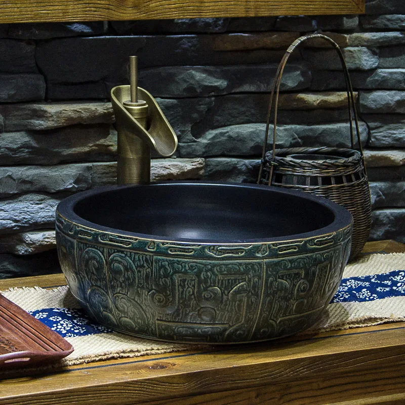 

Europe style Handmade Lavabo Ceramic Washbasin Europe Luxurious round Artistic Bathroom Sink Countertop vintage wash basin