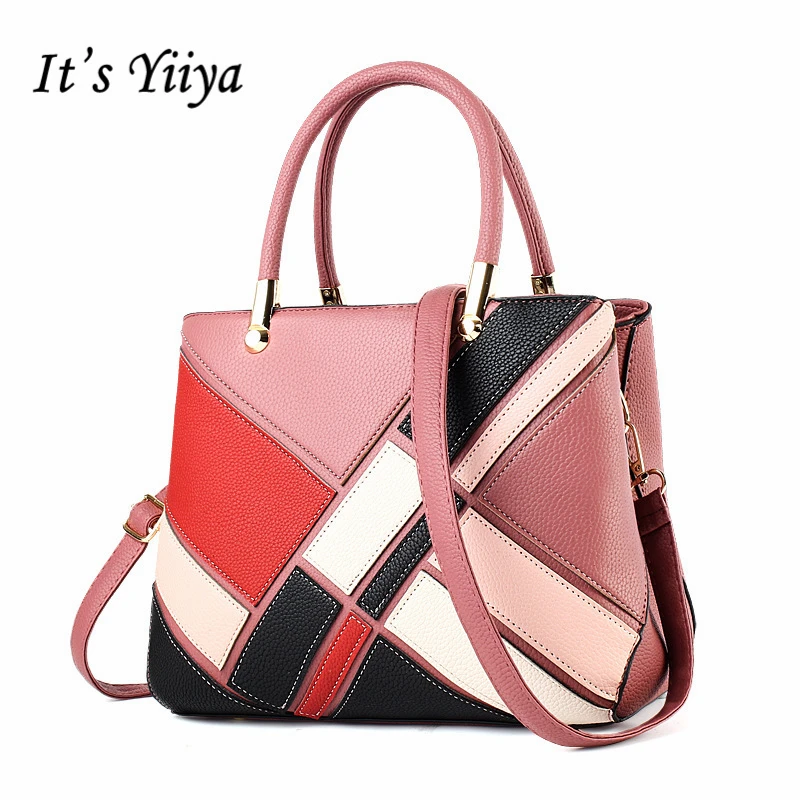 

It's YiiYa Women PU HandBag European Style mochila Casual Patchwork Geometric Pattern bolsa feminina Gilrs Messenger Bag XK8103