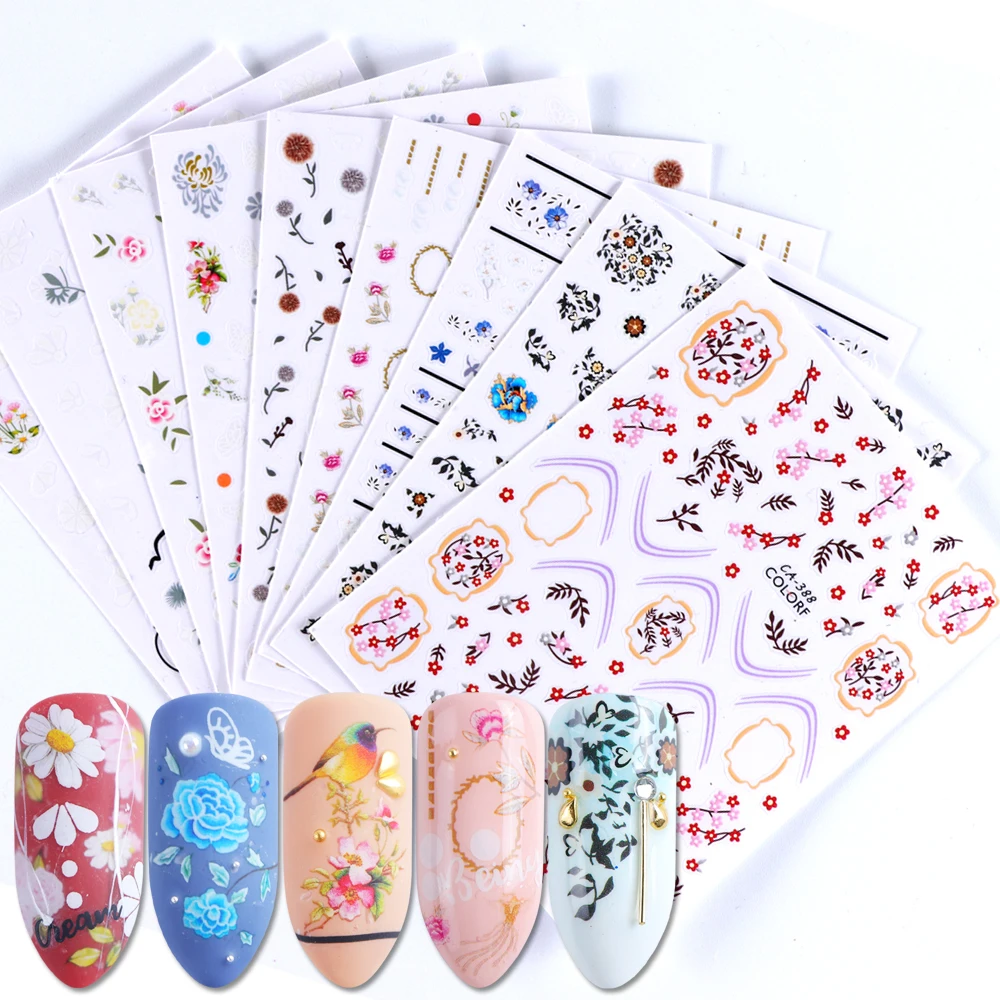 

1pcs Elegant Flower Nail Stickers Bird Leaf Adhesive Wraps Nail Art Decals Sliders Charms Floral Decorations Tips JICA383-391