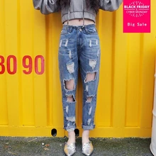 2XL-7XL плюс размер может подойти 100 кг рваные хлопковые джинсы женские модные брендовые тонкие брюки длиной до щиколотки wj2498