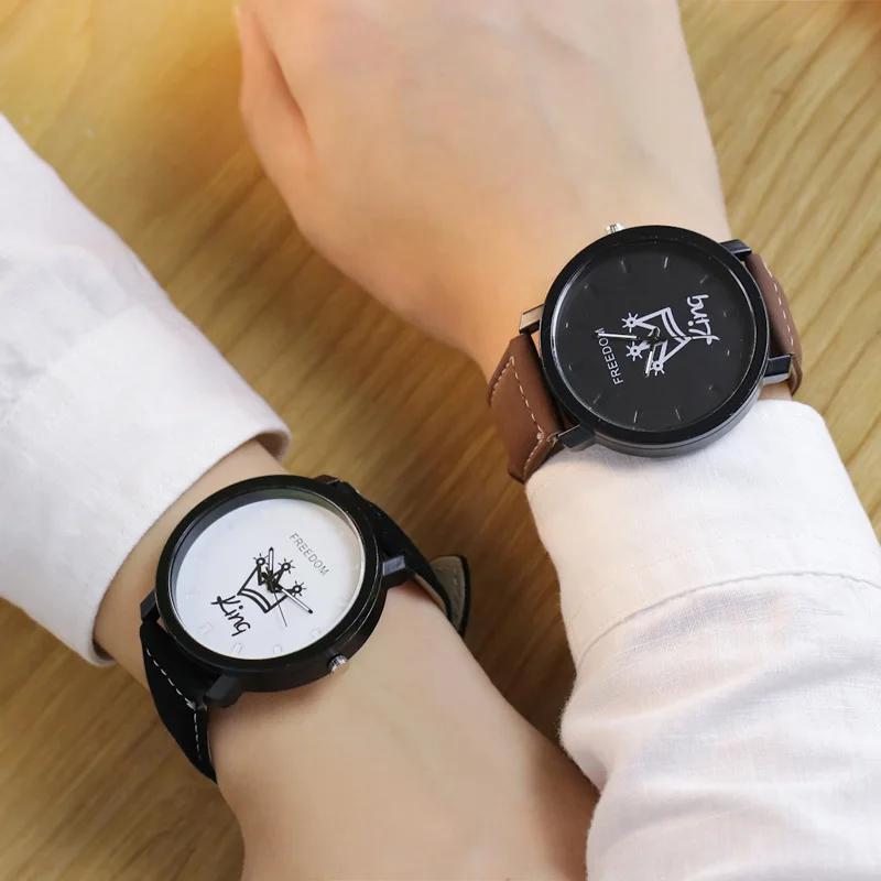 

Couples Wristwatches King & Queen Leather Quartz Watch Mens Ladies Fashion Sport Clock Men Women Watches Gifts hot sales 2019new
