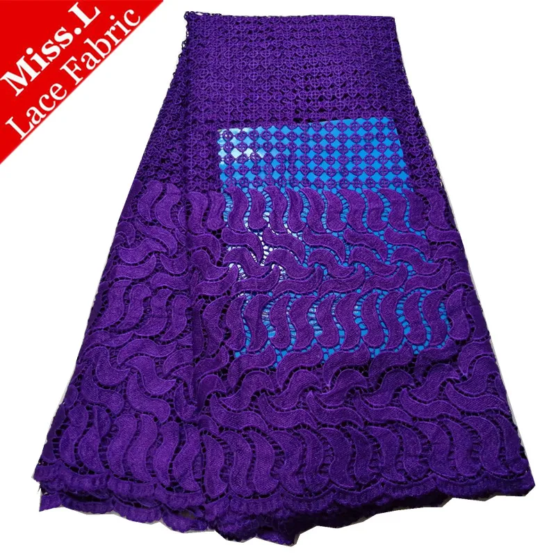 

Purple Embroidered African Water Soluble Lace 5 Yards/Pcs Guipure Lace Fabric High Quality 2019 Stylish Embroidery Lace Fabric