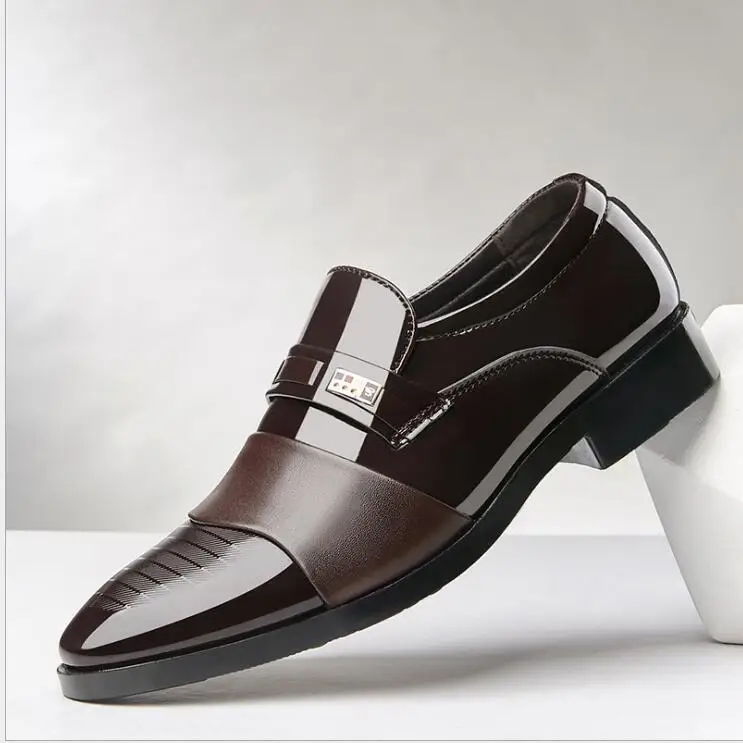 

2019 Italian Luxury Style Men's Bussiness Dress Shoes Patent Leather Pointed Toe Slip Black Formal Wedding Flats Shoes size 48
