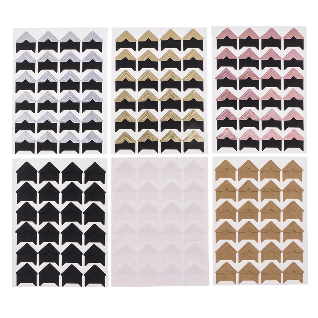 6 Sheets Album Photo Mounting Corners Sticker Self-Adhesive Essential Item Separate Piece 2x2cm Total 144 Pieces