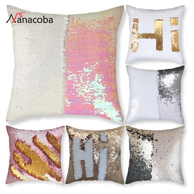 

Nanacoba Sequin Pillowcase 40*40cm Decorative Cushion Cover Throw Pillow Magic Mermaid Reversible Cushions for Sofa Pillowcover
