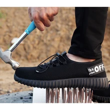 Мужская дышащая рабочая обувь со стальным носком, противоскользящая мужская летняя прокалывающая защитная сетка