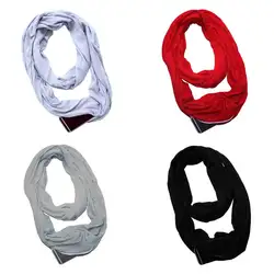 Женские 4 цвета эластичный бесконечный петлевой шарф с секретом потайной карман с молнией полиэстер зимние теплые твердые кольцо одеяло