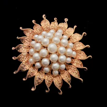 

DHL Free Shipping Fancy Gold Fashion Women Ivory Pearl Flower Party Brooch Cake Pines Wedding