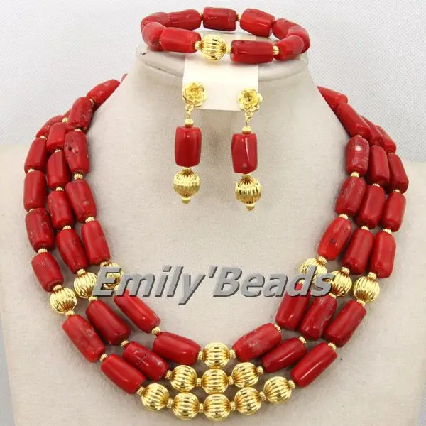Nigerian Wedding Coral African Beads Necklace Jewelry Set Red Costume African Bridal Jewelry Set Wholesale Free Shipping CJ392