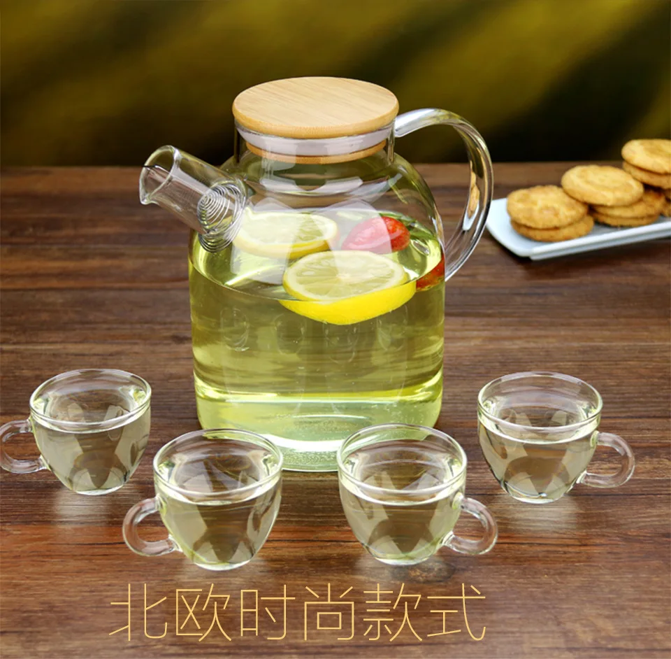 Классический термостойкий стеклянный цветочный чайник с деревянной крышкой, китайский кунг-фу водяной чайник, прозрачный креативный чайник для заварки