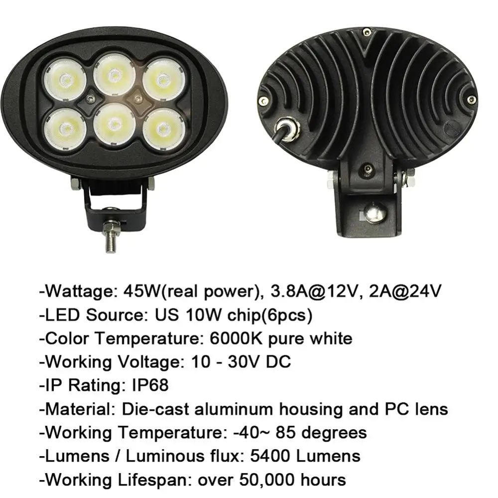 45W Oval Led work light driving light 12V 24V projector lens For truck ATV UTV 4x4 4wd offroad tractor lights off-road industrial marine heavy duty forklift mining agriculture farmer construction automotive (4)