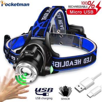 

LED Headlight V6/L2/T6 IR Sensor Motion Sensor Led Headlamp Rechargable Headlight bright Flashlight for camping fishing