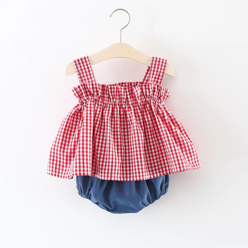 Baby Summer Dress Children's  Cute Clothing Sets Girl Clothes Suits 2 Pieces Lattice Dress+ PP Pants 1-3 Years Little Kid Suits