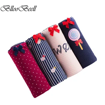 

BllooBeell 4piece New Women Cotton Underwear Fresh Design Girl Sweet Cute Briefs Mid-Rise Sexy Women's Panties Everyday Lingerie