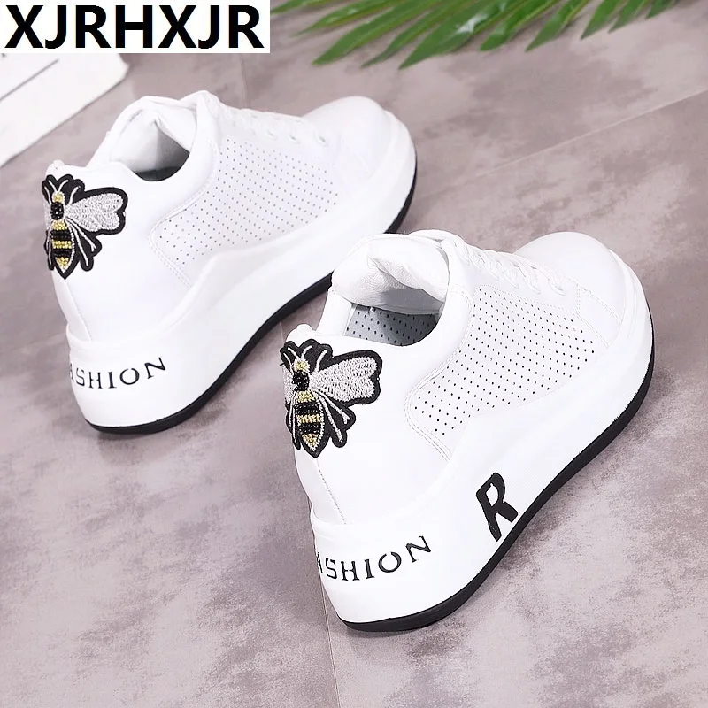 

White Platform Women Shoes 2019 Summer Hollow Korean Hidden Heel Fashion Wedge Sneakers Casual Shoes Woman Chaussure Femme