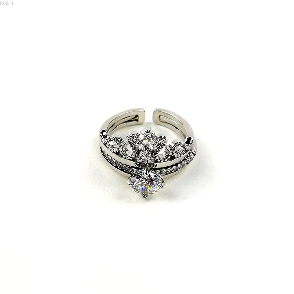 

silver crown open mouth hollow out Single drill finger ring woman Combination to quit two-in-one ring fashion jewelry