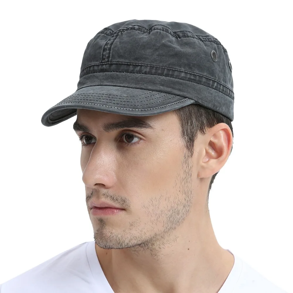 VOBOOM Black Men Military Hat Summer Spring Autumn Fall Washed Cotton