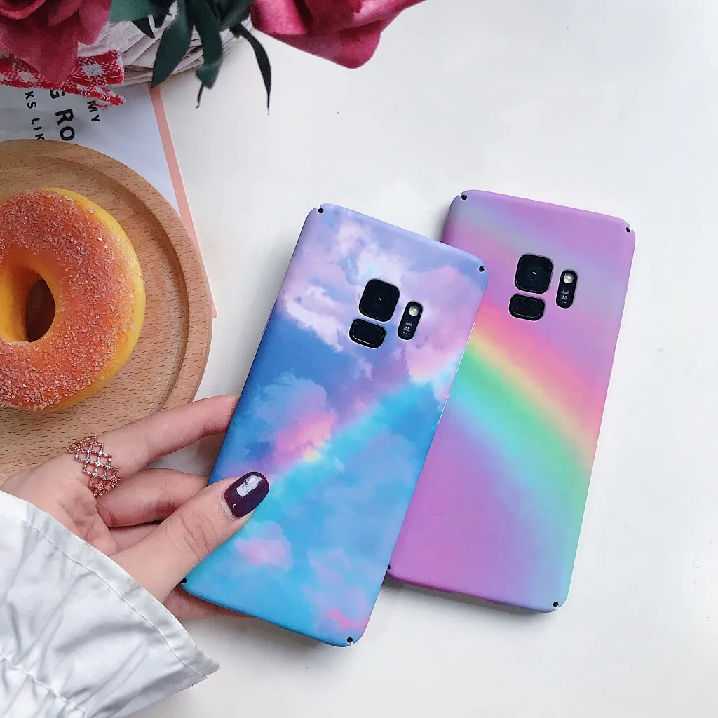 Цветастые ПК Радуга чехол для samsung S7 Edge S8 S9 Plus Ultra Slim Жесткий PC полное покрытие