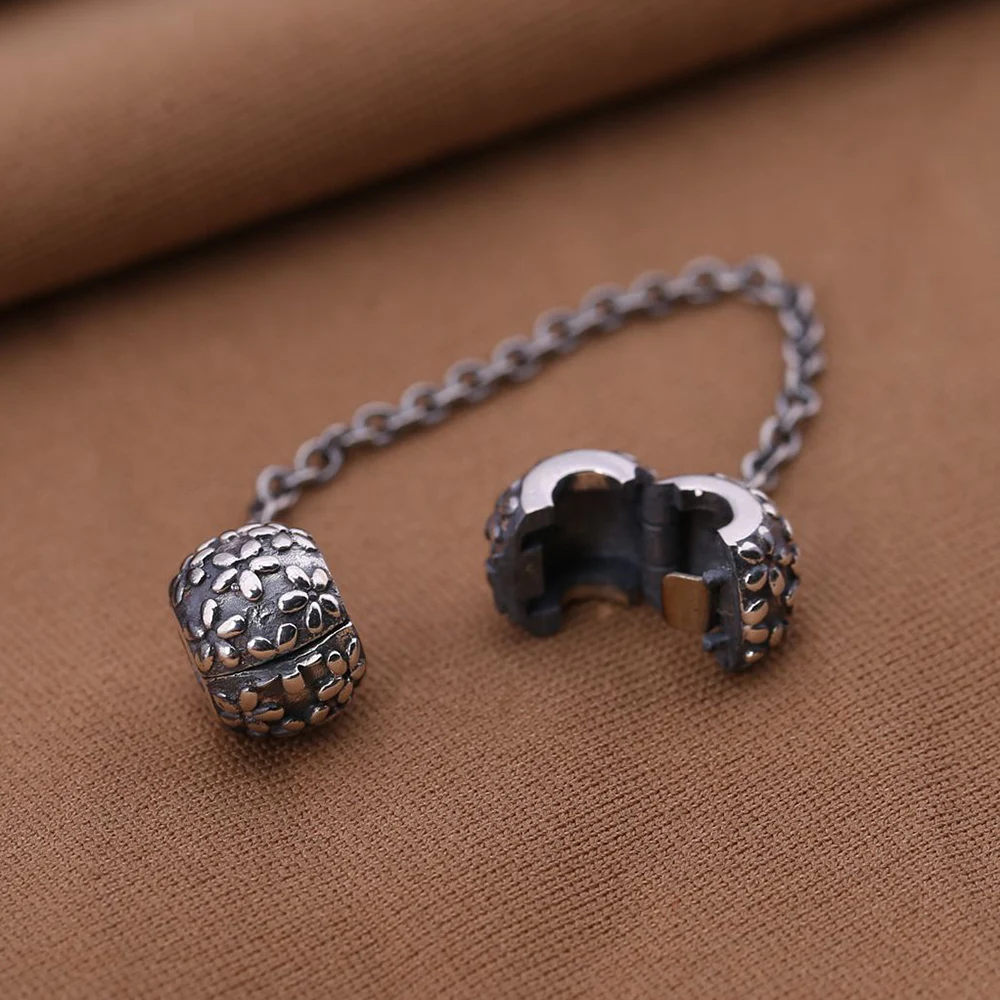 

Original guarantee 925 sterling silver Oxidic daisy flower safety chain charm Fits European Charms Bracelet jewelry