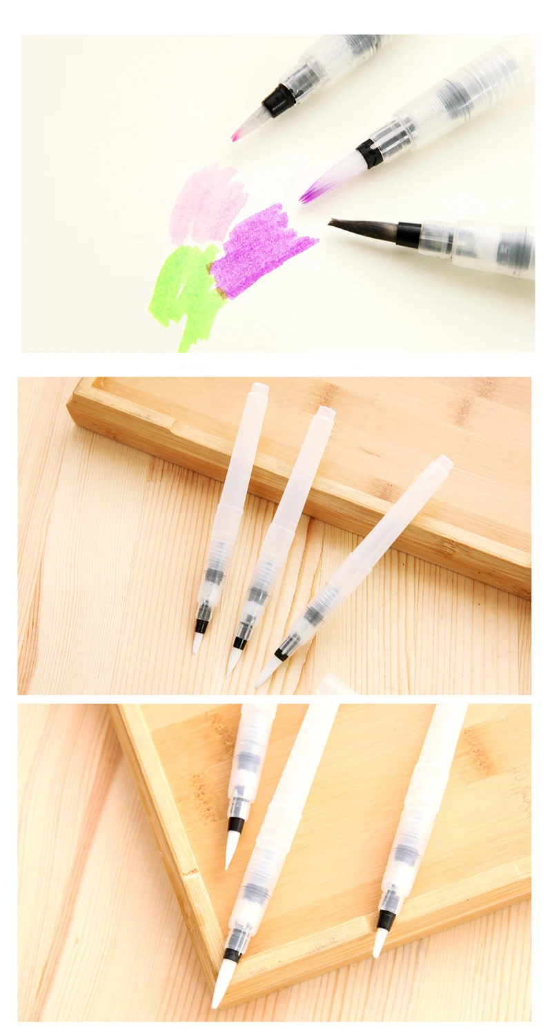 Touchnew 3 шт./компл. Акварель круглый мягкий Кисточки Pen Set Размеры Средний Книги по искусству длинные воды Кисточки ручка плоская перо воды Цвет книги по искусству маркер