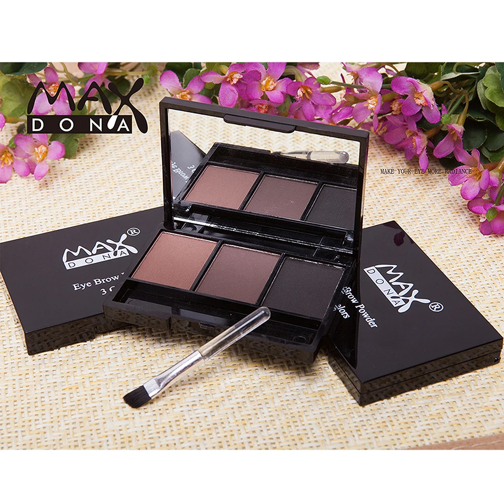 

3 Colors Permanent and Easy to Apply Eyebrow Powder Waterproof Brown Black Shadow Makeup Pigment Palette Tray
