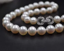 noble women gift Jewelry Silver Clasp 17INCH AAA 9mm round natural white freshwater pearl necklace