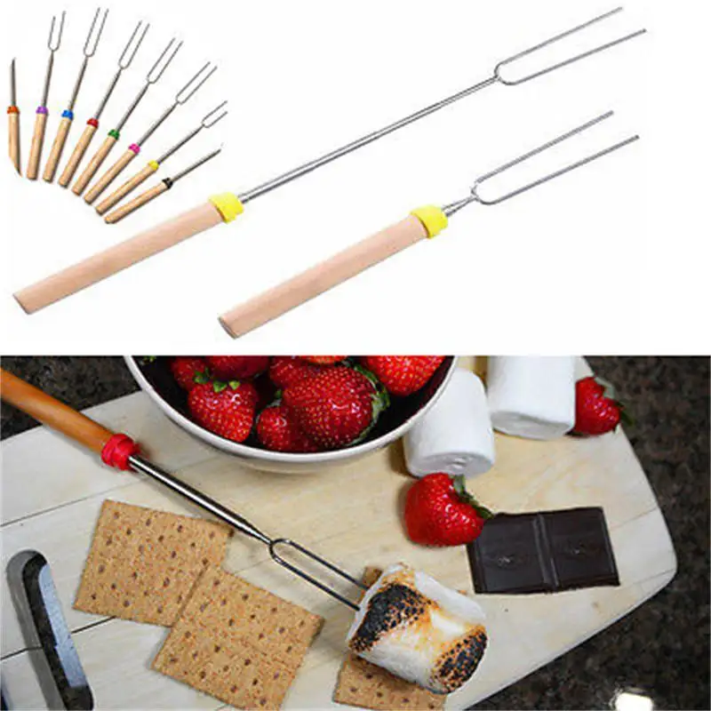 4Pcs BBQ Skewers Forks Telescopic Stainless Steel Sticks Barbecue