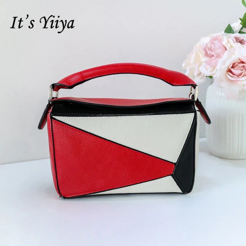 

It's YiiYa Women PU HandBag Casual Fashion Style Famous Designer Geometric Pattern Panelled Quality Girls Bags XK8010