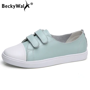

BeckyWalk Spring Women Flats Shoes Ladies Slip On Flat Sneakers Shoes Women Casual Genuine Leather Autumn Shoes Woman WSH2863