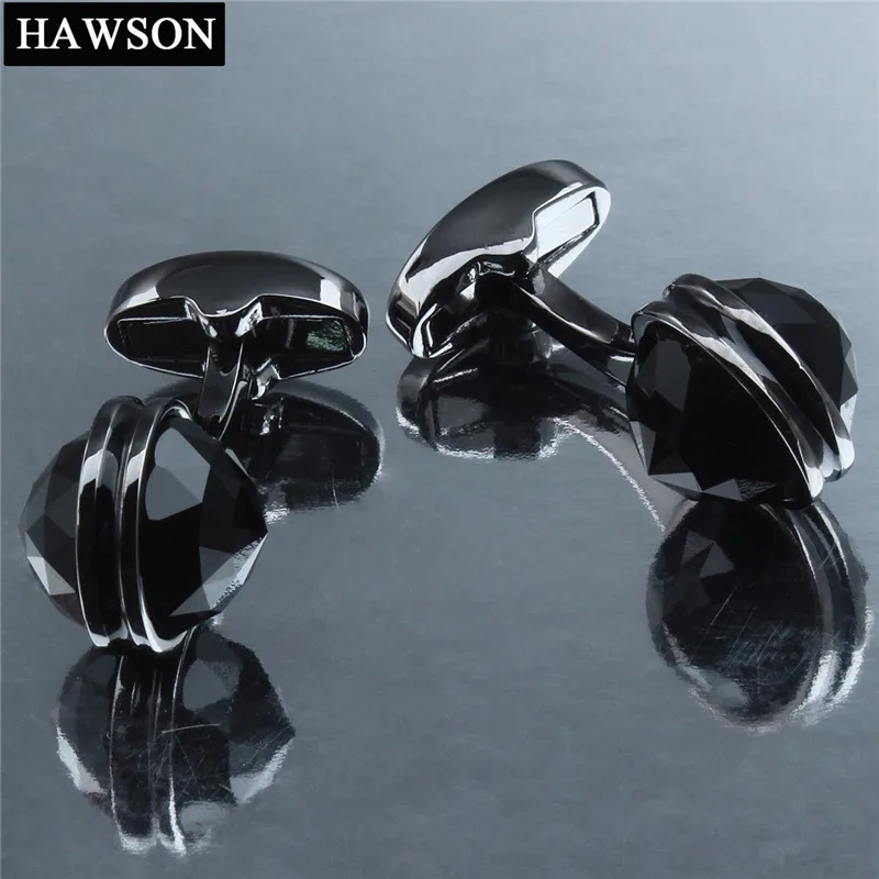Хоусон Кристалл запонки для рубашки пистолет покрытием Свадебные Запонки кнопка с роскошной подарочной коробке - Окраска металла: Black