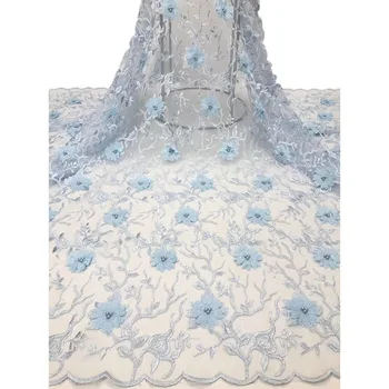 

3D Floral Embroidered African Lace Fabric For Women Wedding Party Dress 2019 Quality French Mesh Lace Fabric