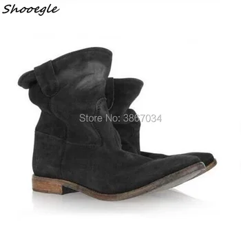 

SHOOEGLE Hot Fashion Retro Vintage Style Suede Leather Boots Flat Heel Boots Ankle Boots Booties Women Shoes Chaussure Femme