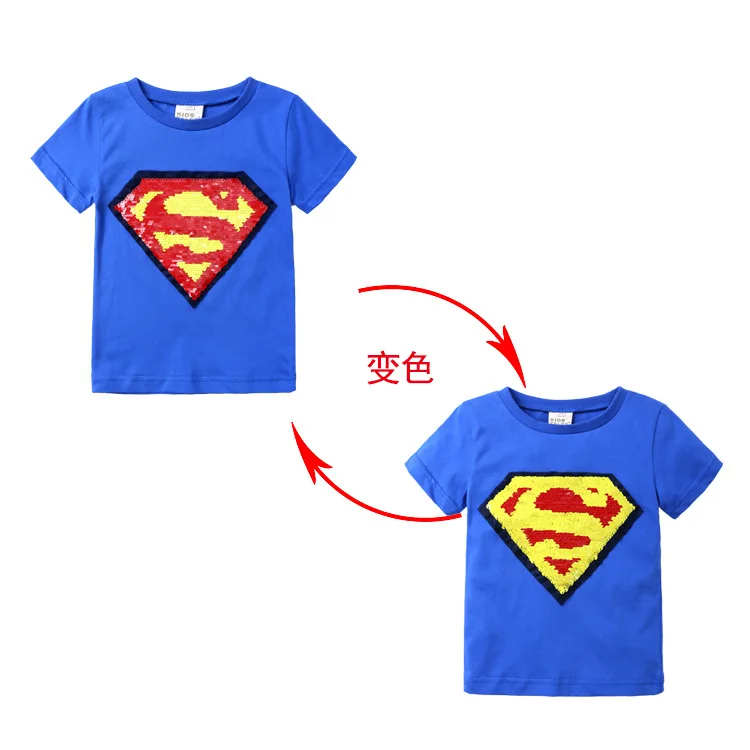 

Summer Girls Boys Tshirts Children Reversible Sequins short sleeve T Shirt Kids hero Casual Magic Fashion Clothing 2-7T