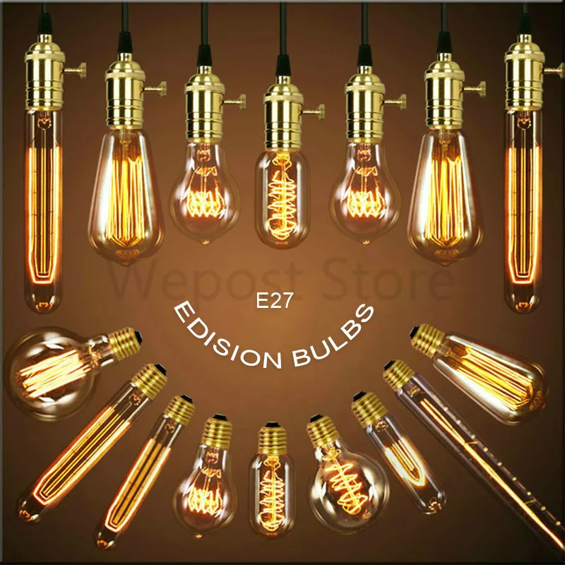 

Retro lamp st64 vintage edison bulb DIY Rope Pendant E27 incandescent Carbon bulb 110v 220v oliday lights filament lamp lampada