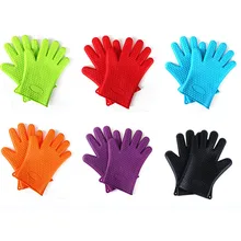 2pcs/set Heat Resistant Silicone Glove Cooking BBQ Oven Pot Holder Mitt Kitchen Five Fingers Insulated Slip Baking Tools Glove