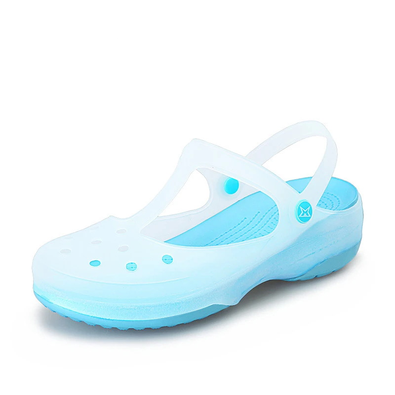 Летние женские сандалии; прозрачная садовая обувь на плоской подошве; мягкий водонепроницаемый светильник; шлепанцы без задника; женские шлепанцы с пряжкой на лодыжке; Повседневная пляжная обувь