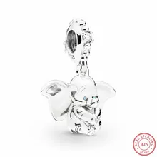 Серебряный 925 Прекрасный слонс большими ушами Подвеска Шарм Синий Эмаль глаза хлопает ухо Fit Pandora браслет DIY женщин ювелирных изделий FL928