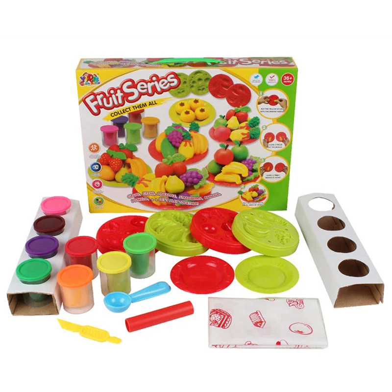 8 цветов красочные 3D Playdough детские игрушки Пластилин Глина, пластилин набор головоломка фрукты Набор пластилина с Playdough Инструменты