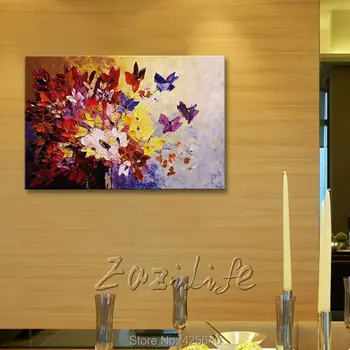 

Flower hand-painted wall painting palette knife wild flower abstract oil painting canvas modern room decorates living room