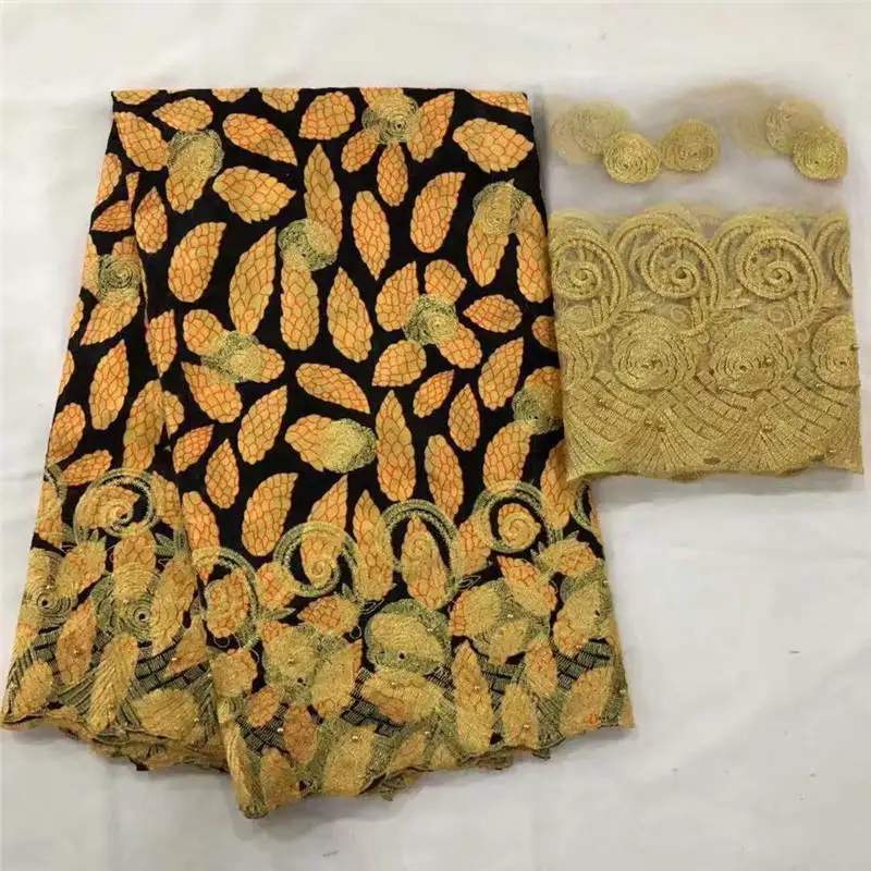 

DF!2018 Laest African Beads Bazin Lace Fabric 5Yards With French Lace Embroidery Bazin Riche Getzner Fabric ! L31285