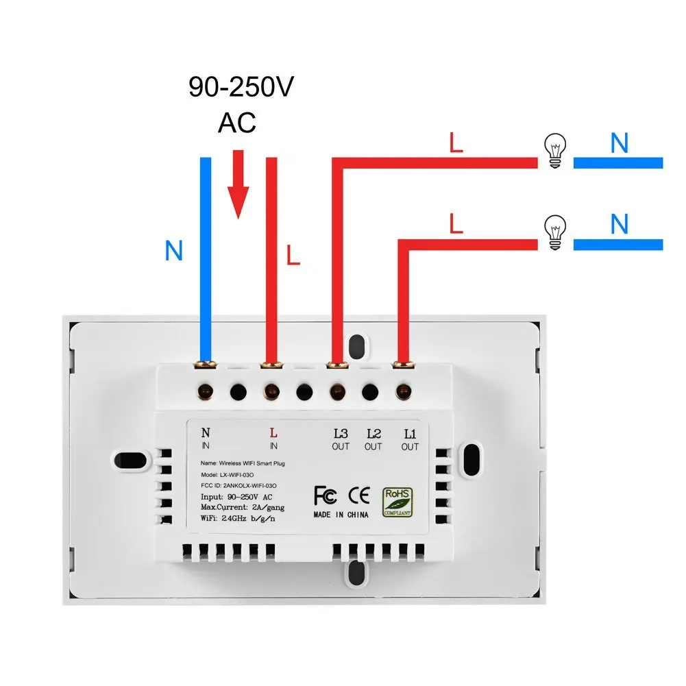 Wi-Fi переключатель света Smart In-wall Голосовое управление Сенсорное управление и приложение дистанционное управление Функция синхронизации
