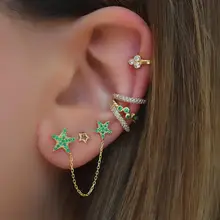 925 стерлингового серебра открытым обручи стек без пирсинг серьги-каффы для обувь девочек Золото Заполненные Круглые камни Обручи huggies хрящ