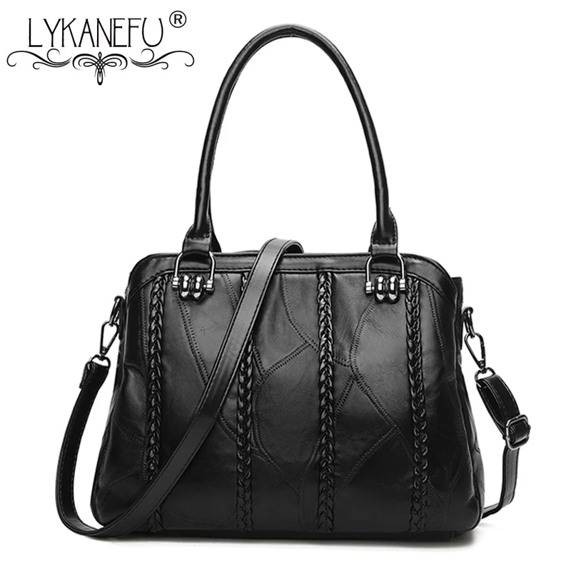 LYKANEFU Sheepskin Genuine Leather Bag Business Leather Handbags Designer Purse Ladies Over ...