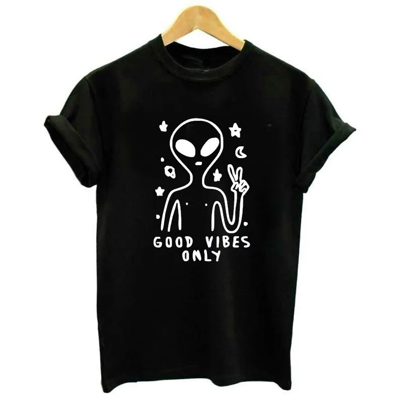 Футболка с надписью Good Vibes Only Alien Funny уличная футболка женская в стиле
