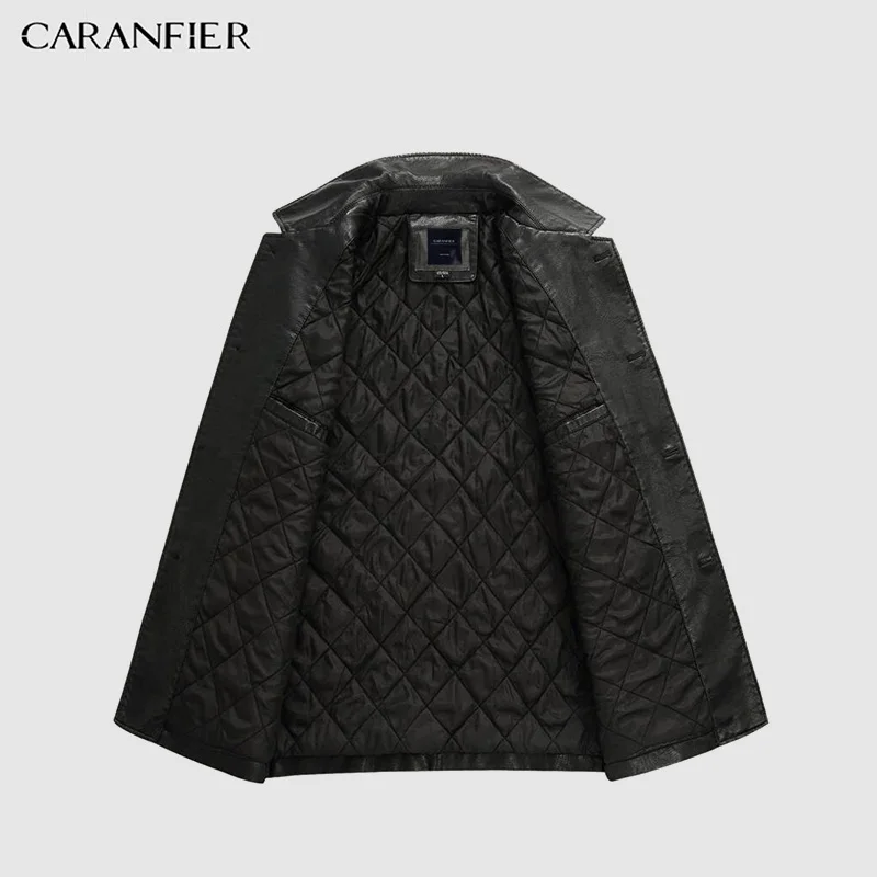 Мужская кожаная куртка CARANFIER зимняя Толстая теплая мотоциклетная из