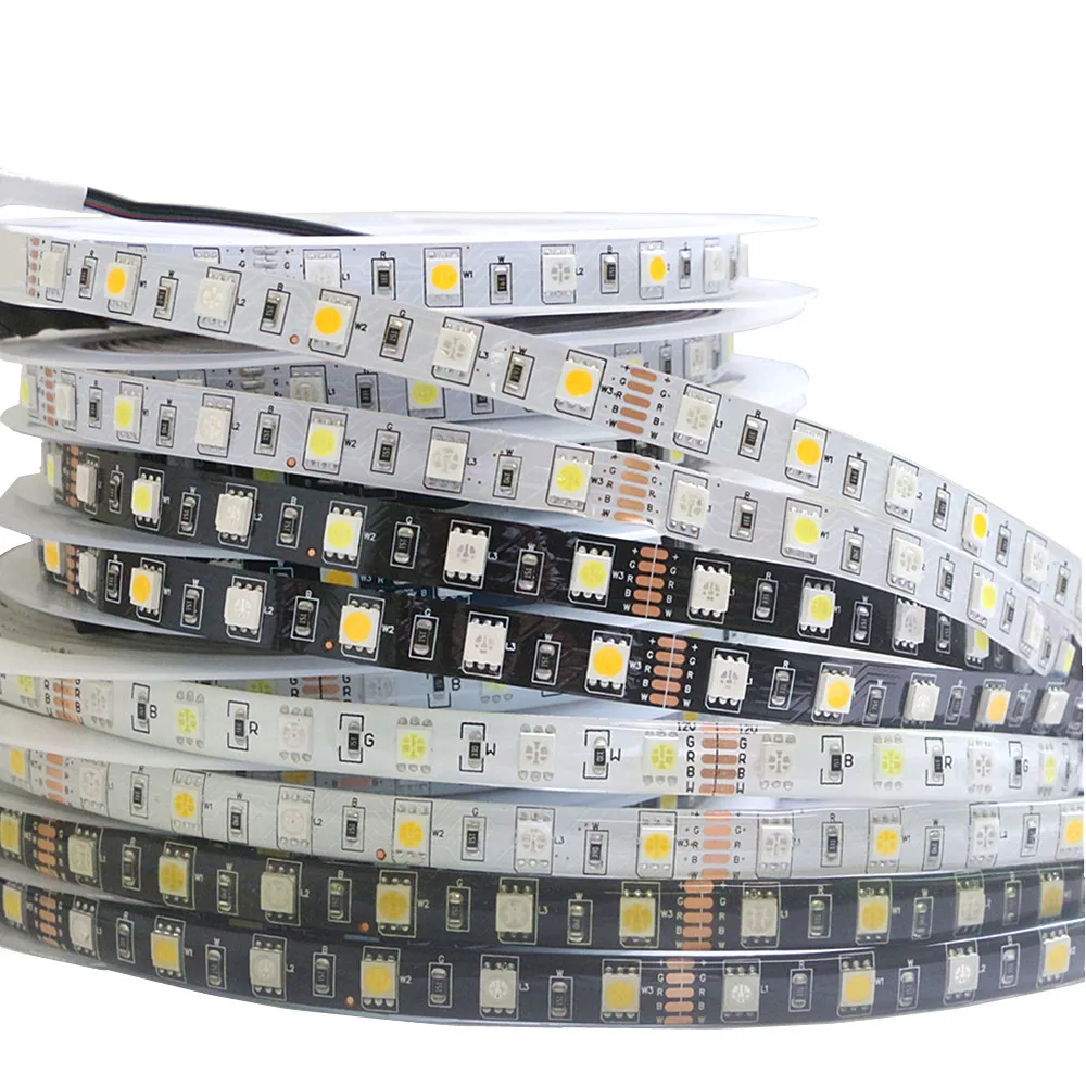 DC12V 5 м Светодиодная лента 5050 RGB RGBW RGBWW 60 светодиодов/M гибкий свет Черный PCB Белый Tamp