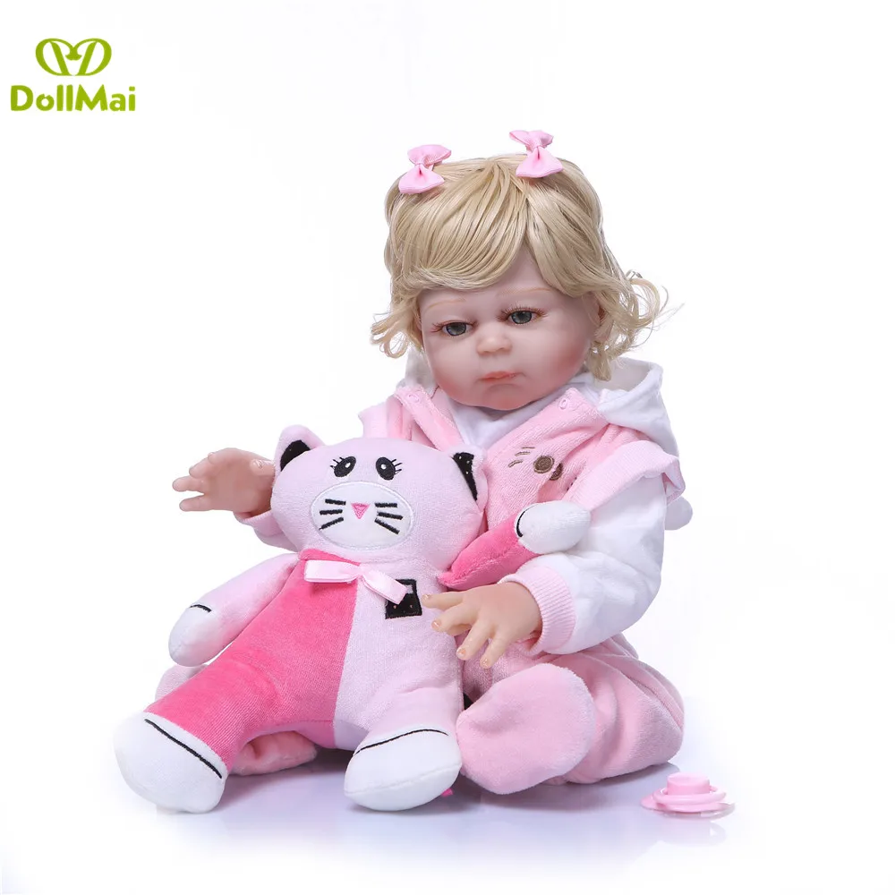 

Full vinyl silicone reborn baby girl doll 48cm newborn baby alive girl dolls with cat plush can bathe children bebe gift reborn