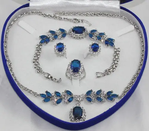 

shipping18K Gold Plated Inlay Blue crystal Necklace Bracelet Ring Earring set no box